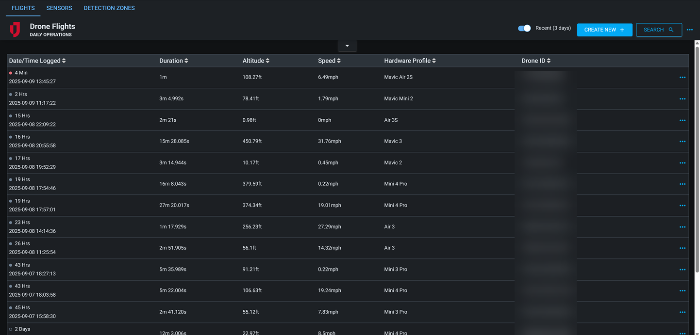 Drone Tracking dark mode flights